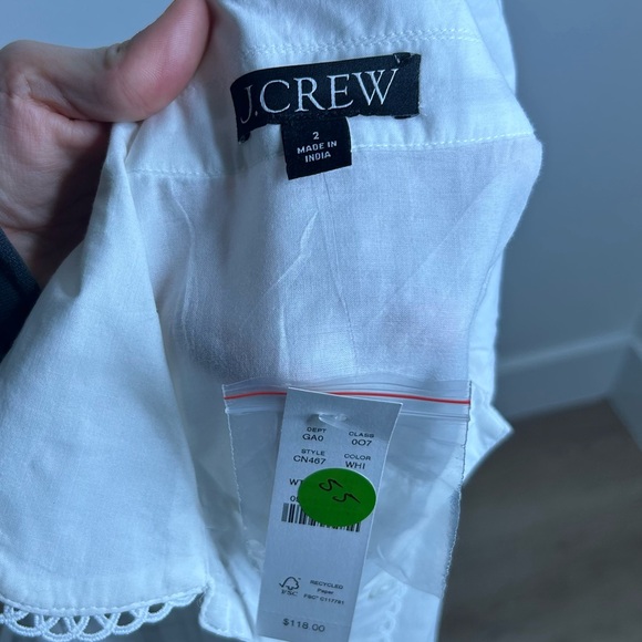 NWT J. Crew 100% Cotton Lightweight White Button Down Peter Pan Collar Top 2 - Picture 11 of 14